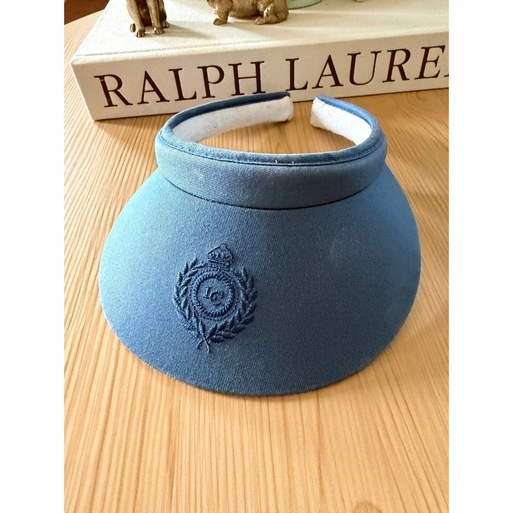 Liz Claiborne Vintage Blue Sun Visor Embroidered Crest Logo Clip On Terry Cloth